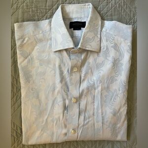 DUCHAMP Made in Italy Blue Tonal Floral Print French Cuff Shirt Size 16 1/2/42